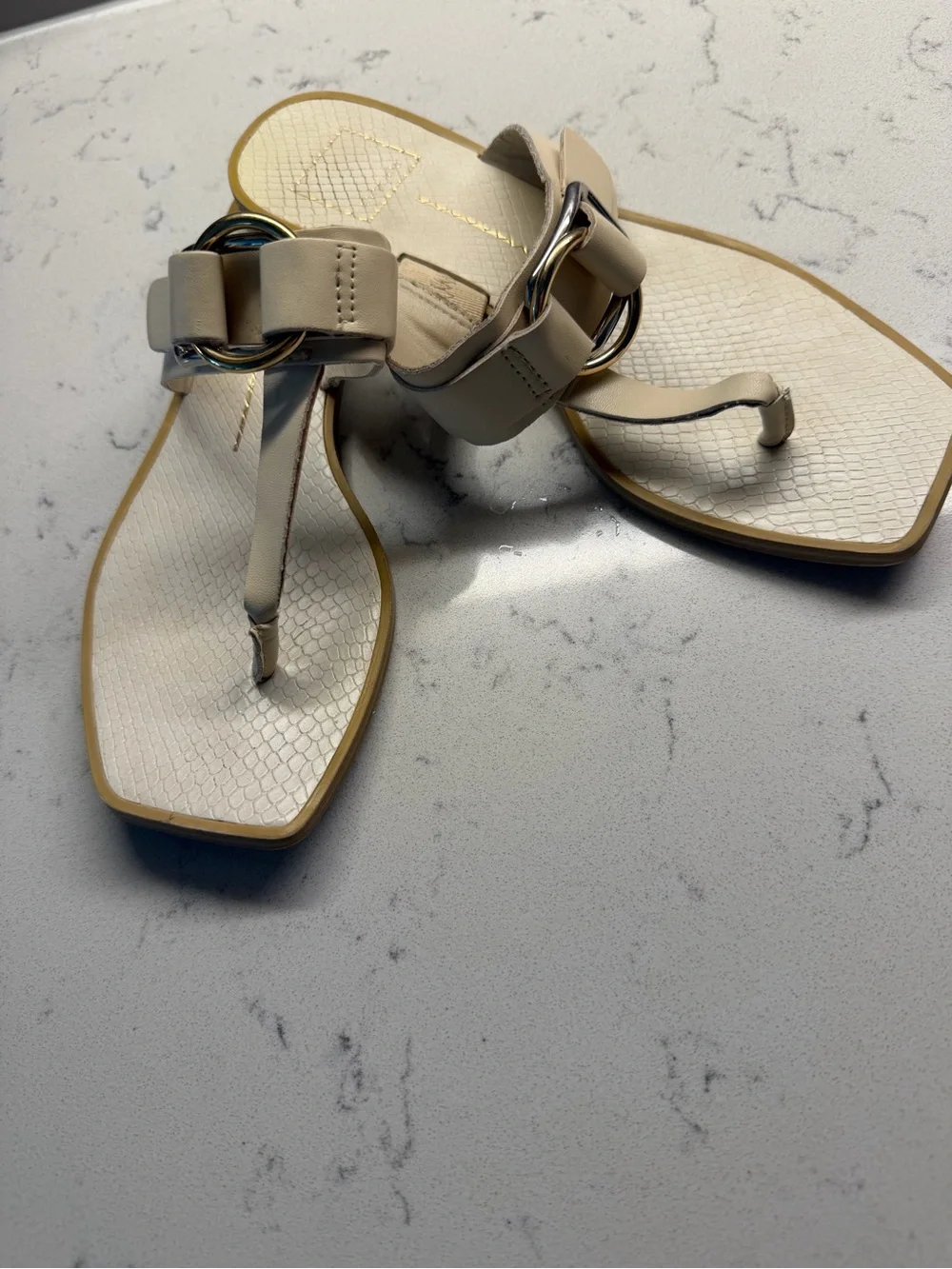 Dolce Vita Cream Thong Sandals with Gold Ring Detail